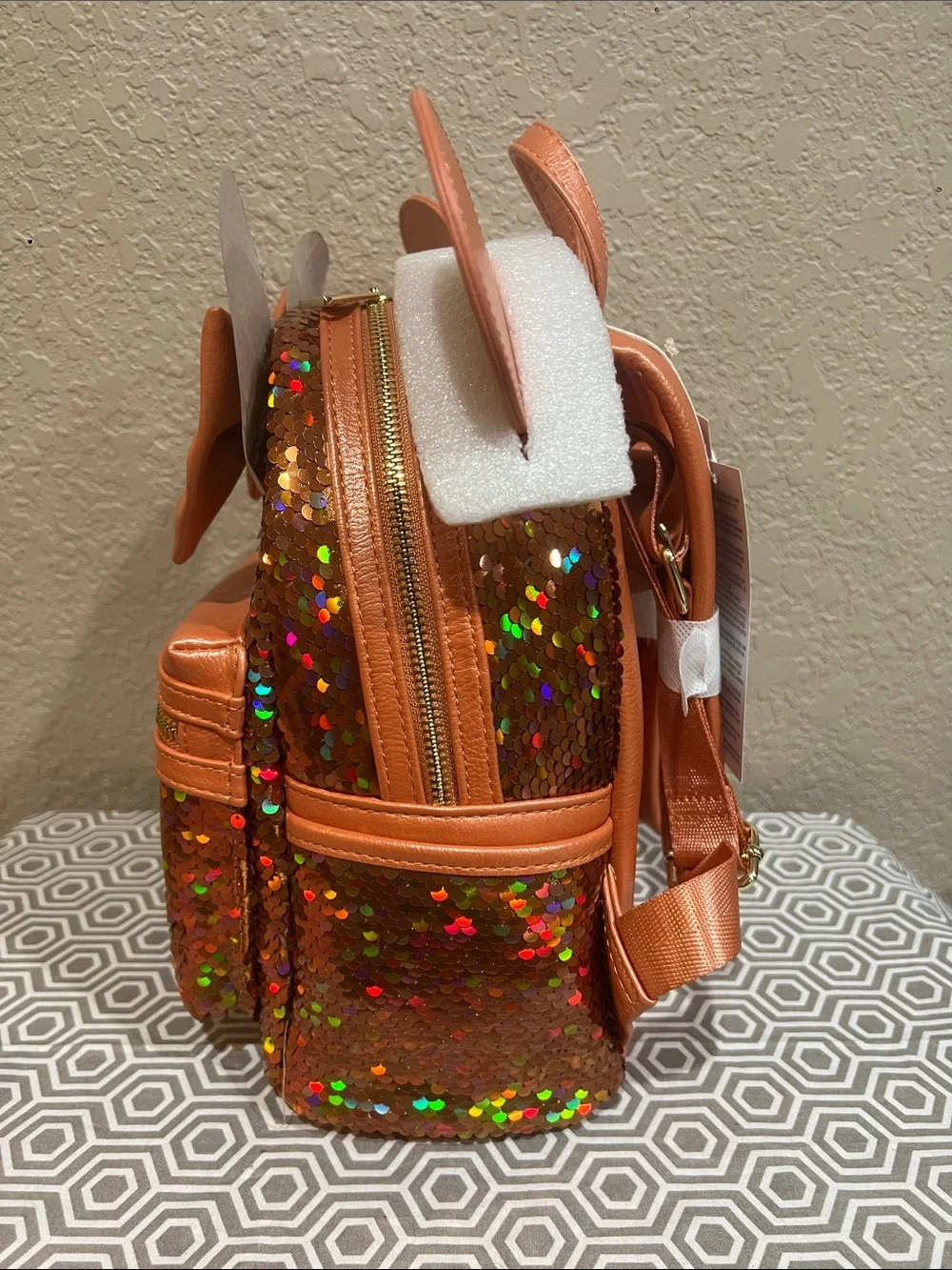 Disney parks peach sequin backpack